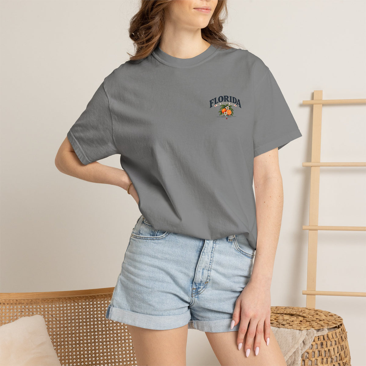 Florida Vintage Beach T-Shirt — Retro Sunset Palm & Orange Graphic