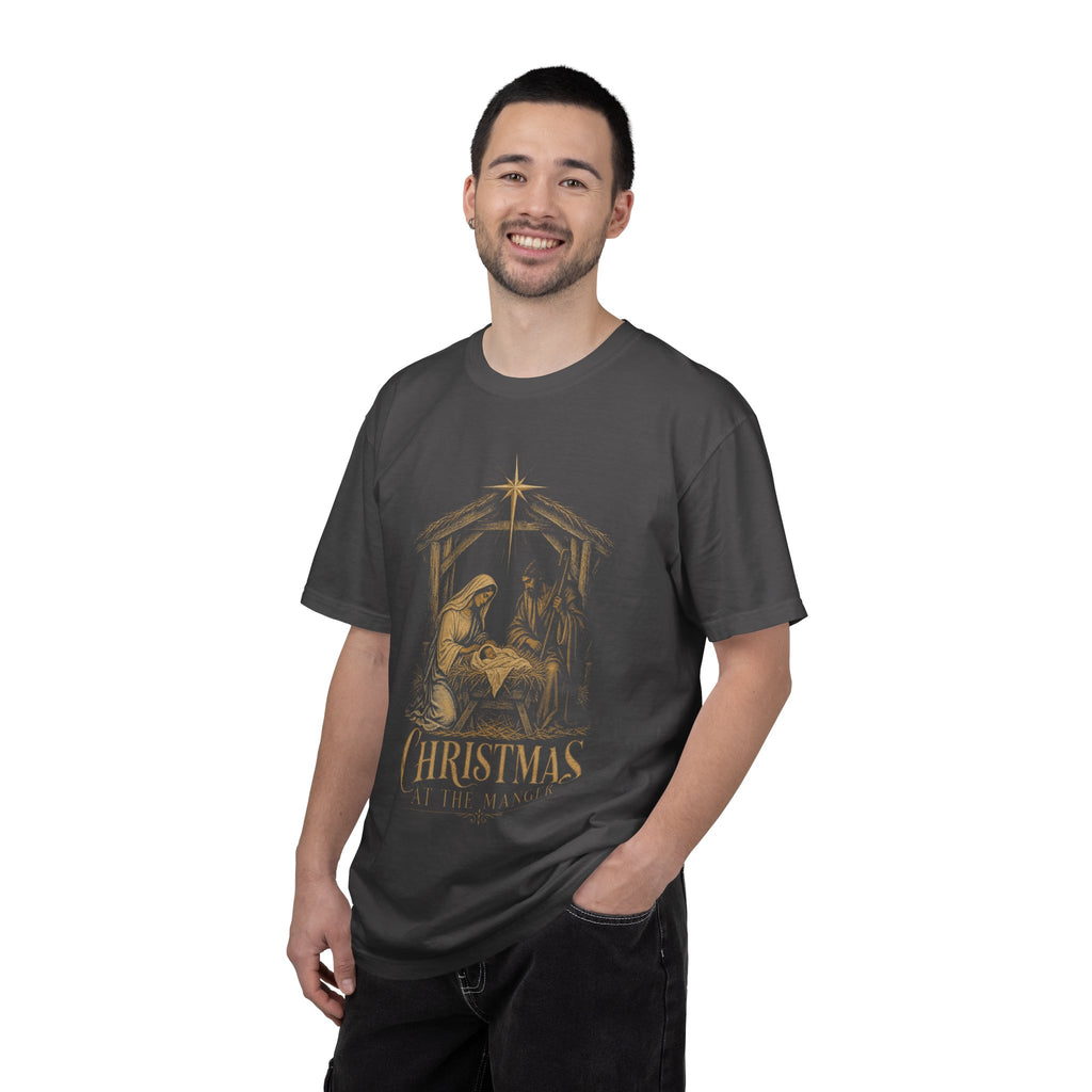 Nativity Christmas T-Shirt — "Christmas at the Manger" Religious Holiday Tee