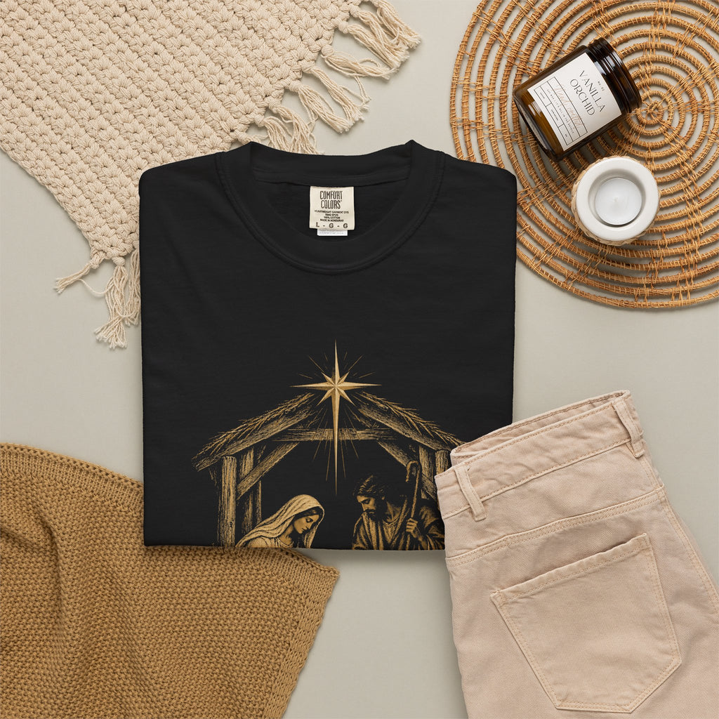 Nativity Christmas T-Shirt — "Christmas at the Manger" Religious Holiday Tee