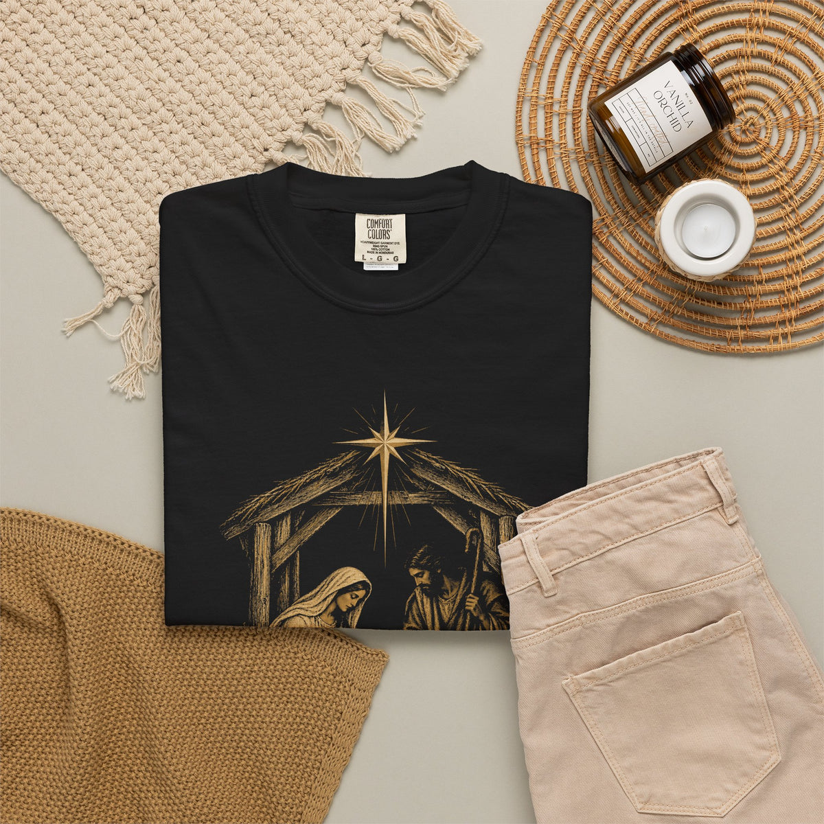 Nativity Christmas T-Shirt — "Christmas at the Manger" Religious Holiday Tee