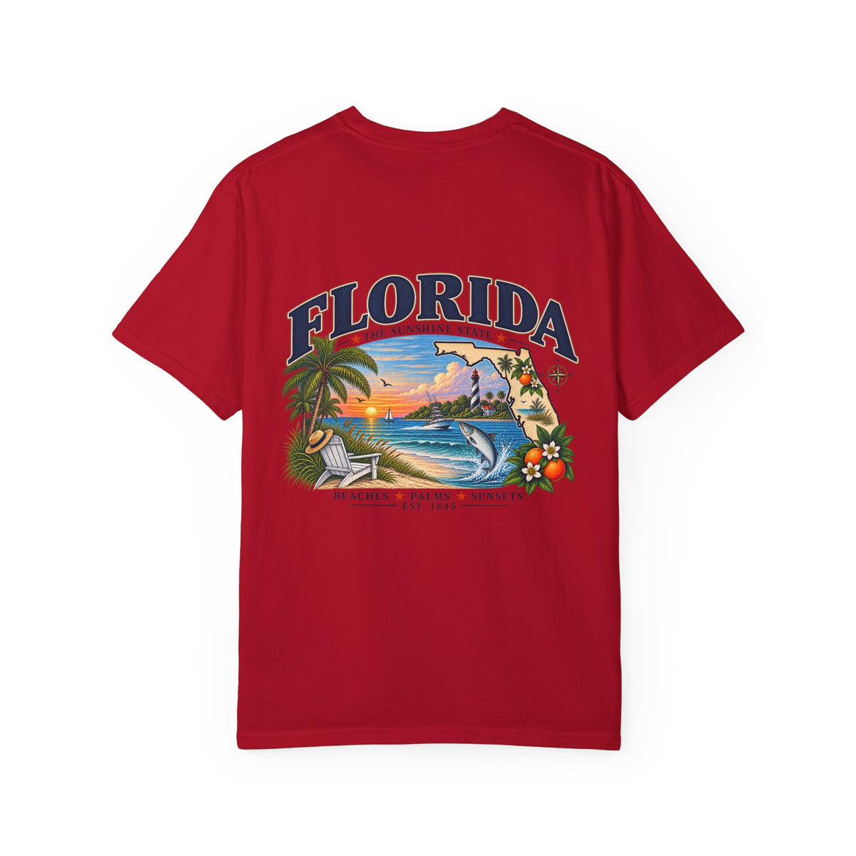 Florida Vintage Beach T-Shirt — Retro Sunset Palm & Orange Graphic