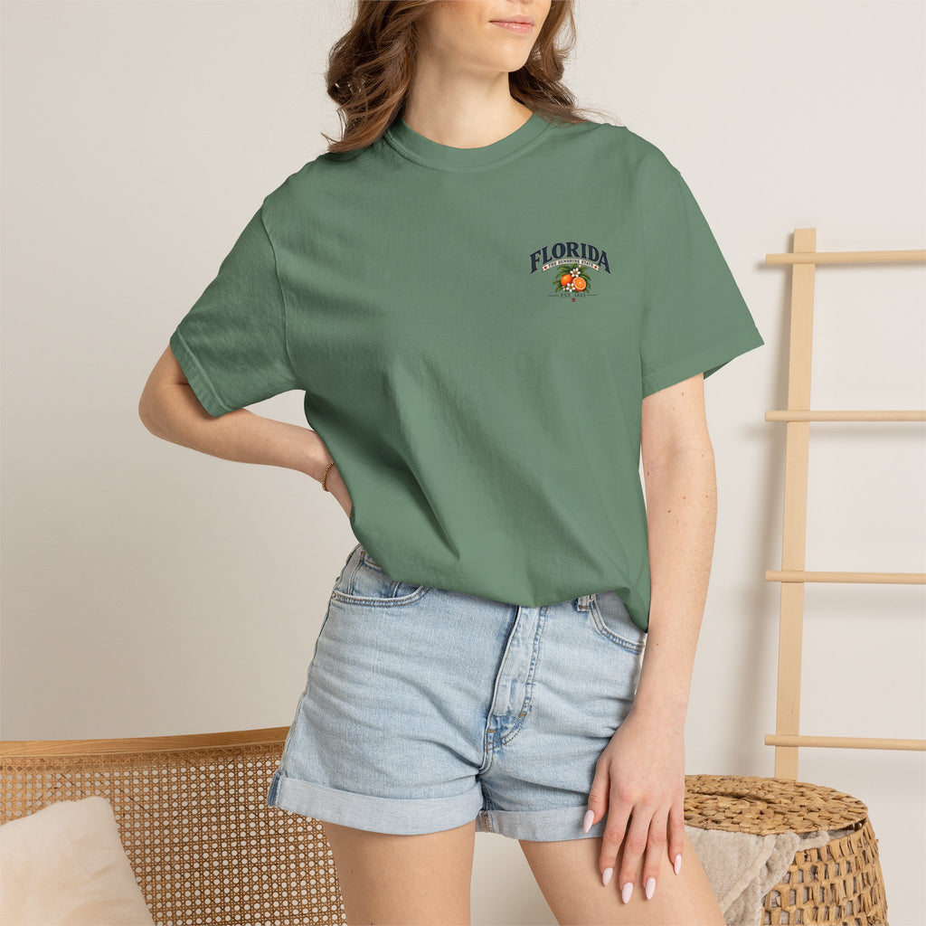 Florida Vintage Beach T-Shirt — Retro Sunset Palm & Orange Graphic