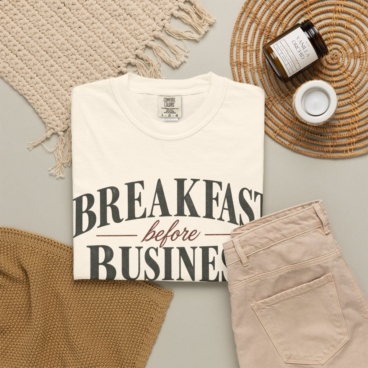 Breakfast Before Business T-Shirt — Coffee & Pancake Morning Graphic Tee