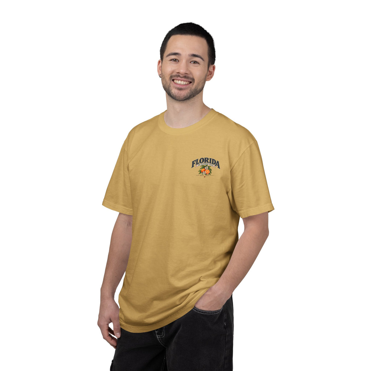 Florida Vintage Beach T-Shirt — Retro Sunset Palm & Orange Graphic