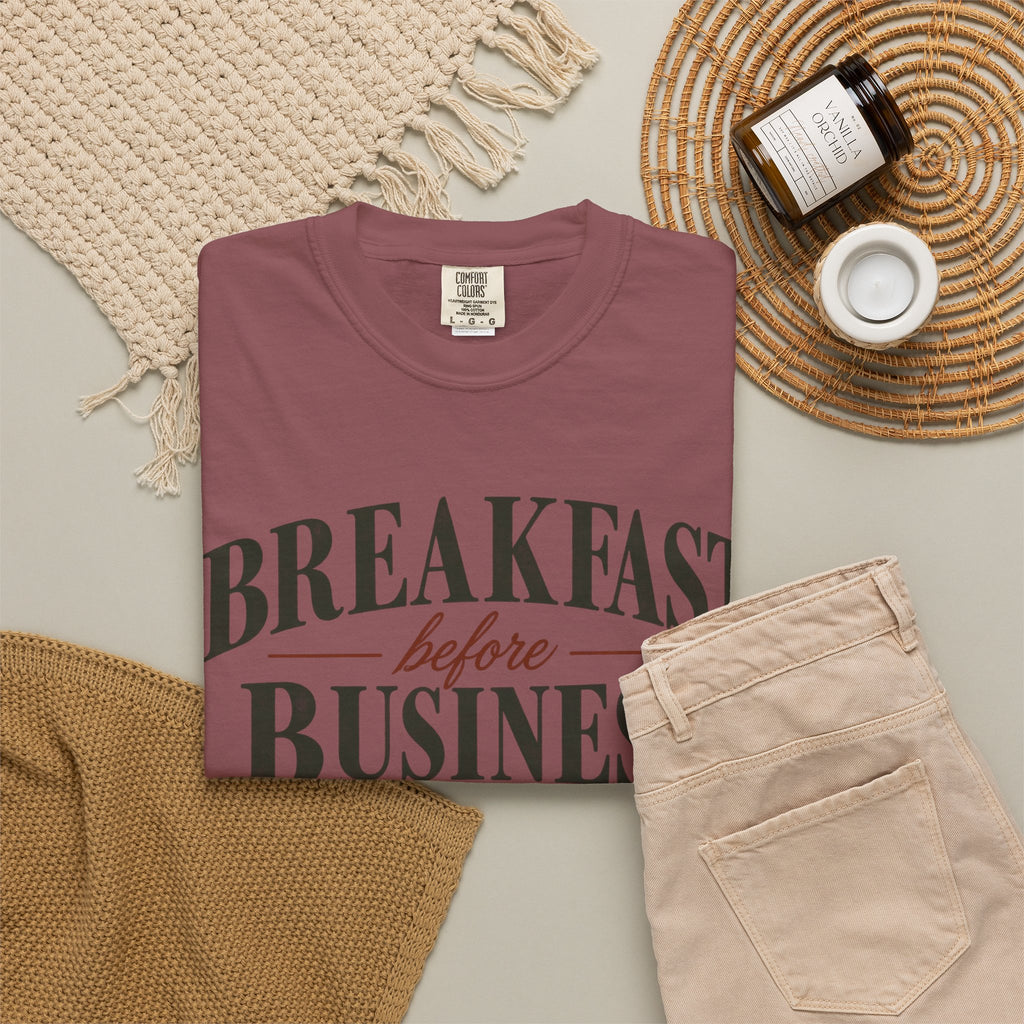 Breakfast Before Business T-Shirt — Coffee & Pancake Morning Graphic Tee